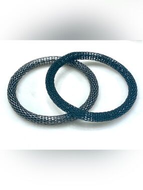 Vintage Black & Gunmetal Mesh Bangle Bracelet Set | 2-Piece Rigid Metallic